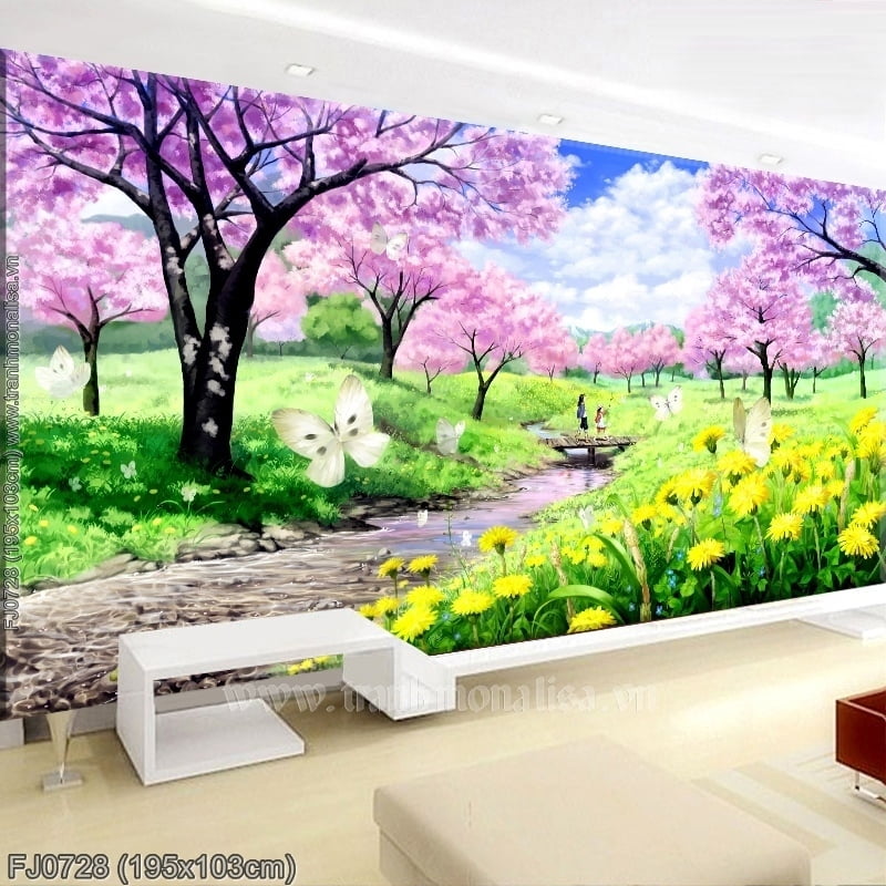 Tranh thêu chữ thập Mùa xuân tươi đẹp (Rừng tím Sakura) kích thước lớn ✓  FJ0728
