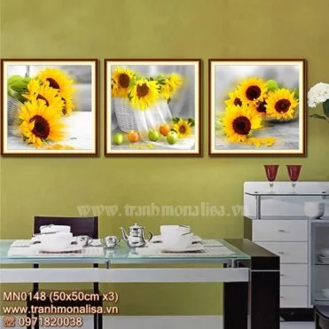 Bộ tranh thêu chữ thập hoa hướng dương kích thước nhỏ treo phòng khách MN0148