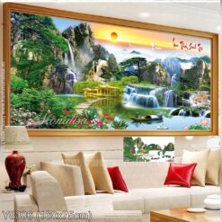 Tranh đính đá Lưu thủy sinh tài (Bồng lai tiên cảnh) kích thước lớn ✅ Y8306