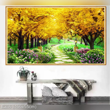 E230 Tranh thêu chữ thập Rừng cây Phong vàng mùa xuân khổ ngang kích thước nhỏ 100x55cm