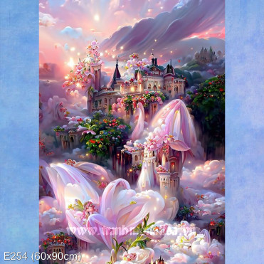 E254 Tranh thêu chữ thập Lâu đài kỳ ảo Fantasy Castle khổ dọc kích thước nhỏ 60x90cm